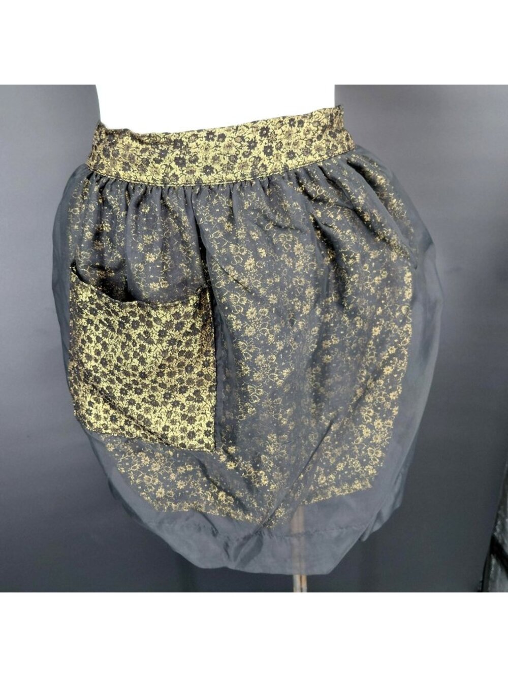 Vint Apron Skirt Women Black Wrap Floral Chiffon Bow Pocket Kitchen Party Gothic